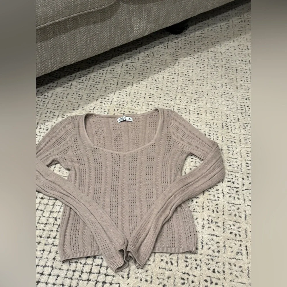 Hollister Pointelle Cable Knit Scoop Neck sweater‎ - Taupe - Size M